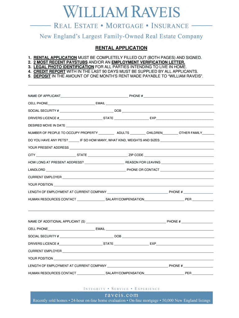 Raveis Rental Application  Form