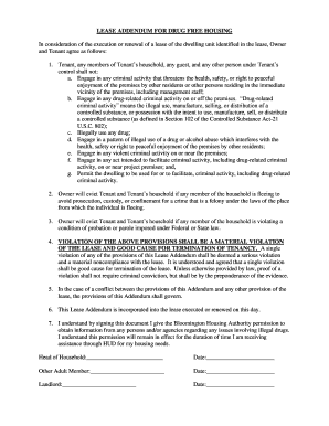 Drug Housing Addendum  Form