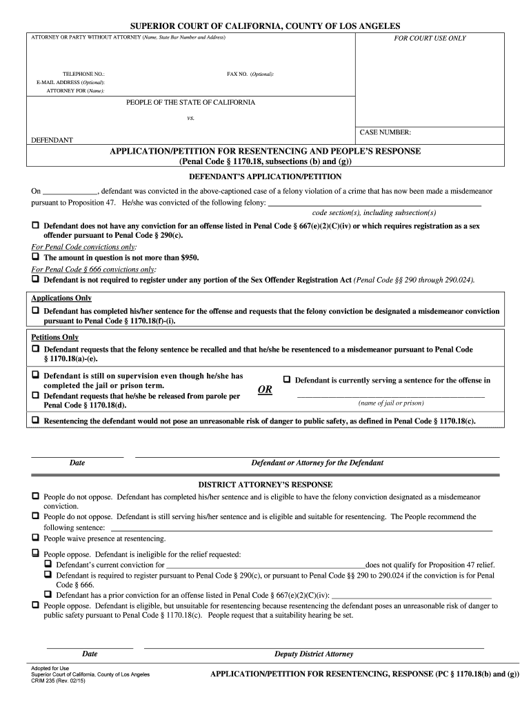  ApplicationPetition for Resentencing and People&#39;s Response 2015