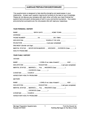 Marriage Preparation Questionnaire  Form