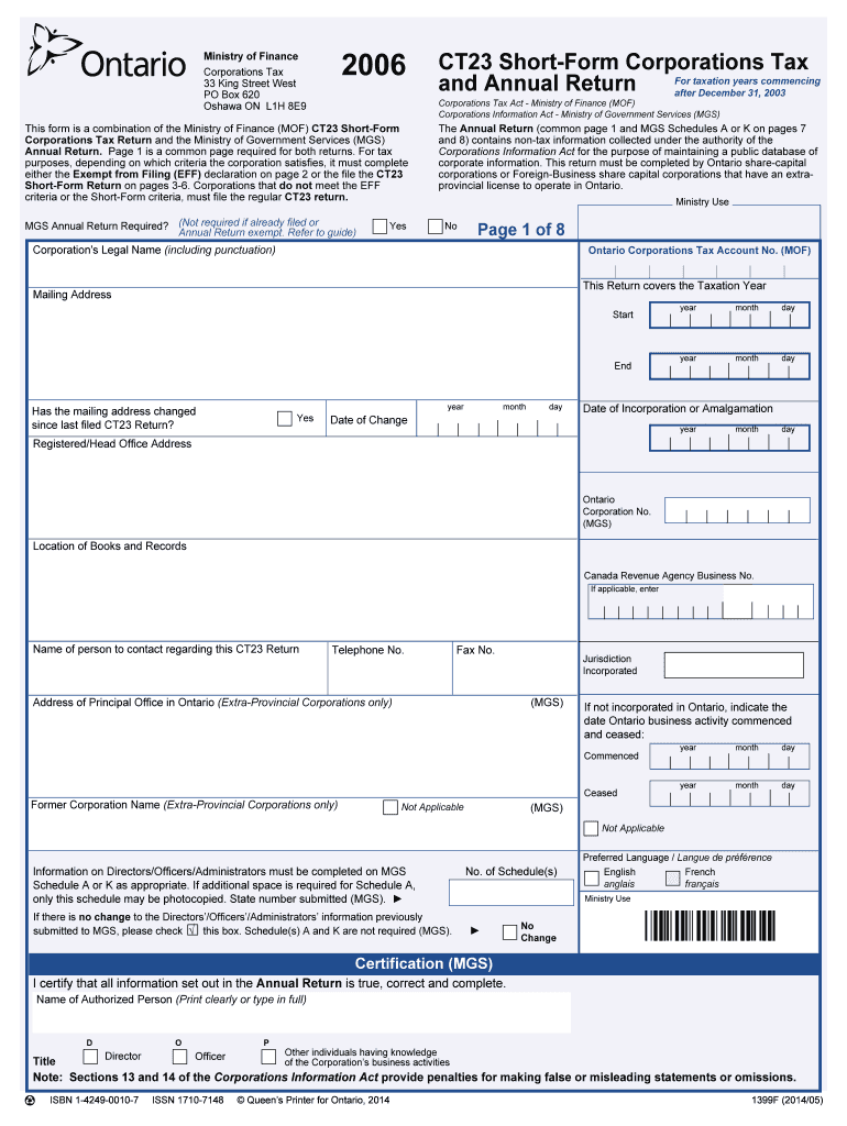 CT23 Short Form Corporations Tax  CT23 Short Form Corporations Tax  Forms Ssb Gov on