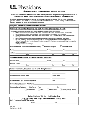 University of Louisville Hospital Medical Records  Form