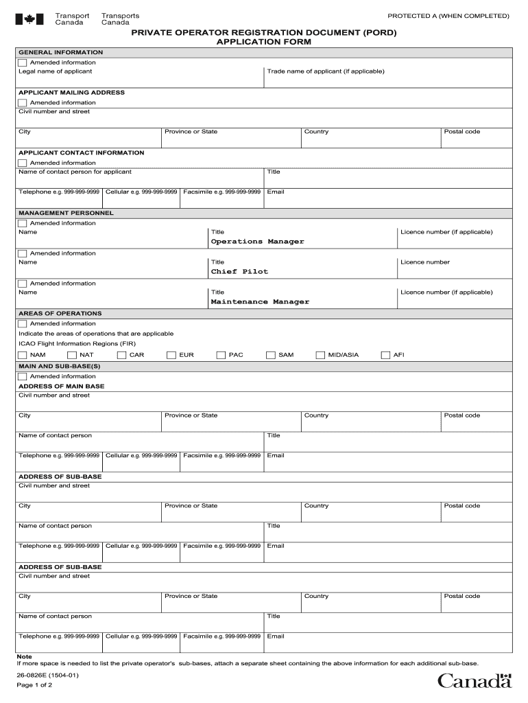 PRIVATE OPERATOR REGISTRATION DOCUMENT PORD? APPLICATION FORM