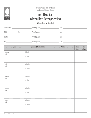 Early Head Start Individualized Development Plan  Form