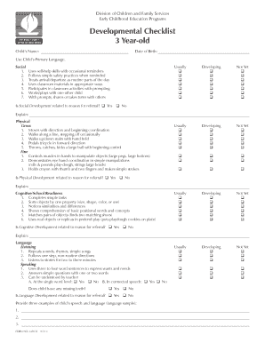 Division of Children and Family Services Early Childhood Education Programs Developmental Checklist 3 Year Old Child S Name Date  Form