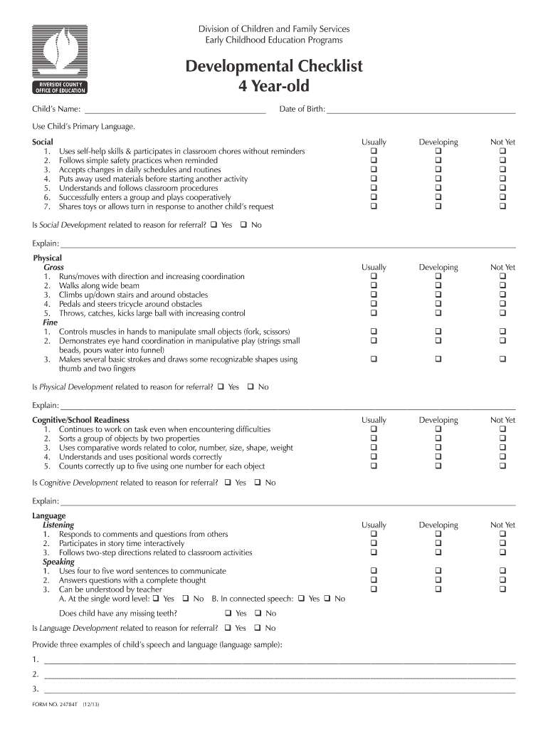  Developmental Checklist 3 4 Years Old 2013-2024