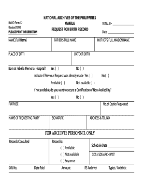 NAP Form 12 National Archives of the Philippines Gwhs Stg01 I Gov