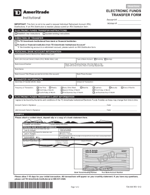 Tdameritrade Transfer of Funds  Form