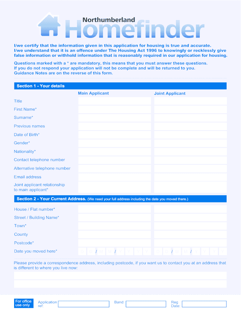 Northumberland Homefinder  Form