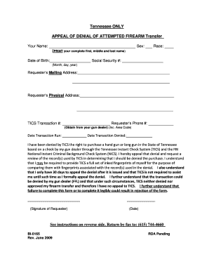 Fbi Firearm Denial Appeal Form
