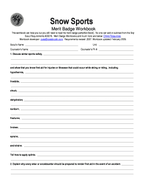 Snow Sports Merit Badge Workbook  Form