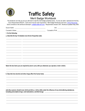 Traffic Safety Merit Badge Worksheet  Form