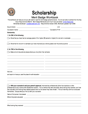 Scholarship Merit Badge Pamphlet PDF  Form