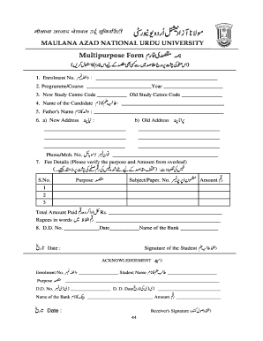 Application Form for Issue of Official Transcript Maulana Azad