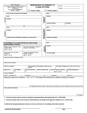 Respondent&amp;#39;s Answer to Claim Petition Department of Labor and  Form