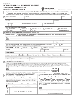 Non Commercial Learner&#039;s Permit Application  Form