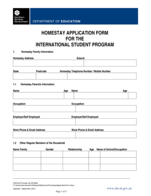  Homestay Form 2012-2024