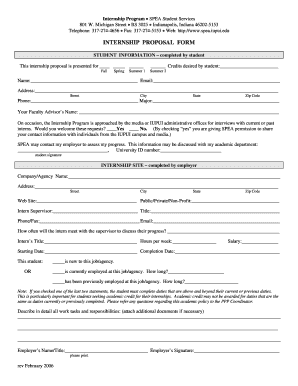 SPEA Internship Proposal Form Spea Iupui