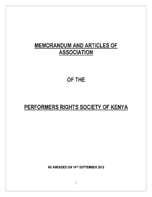 Memorandum and Articles of Association PRiSK  Form