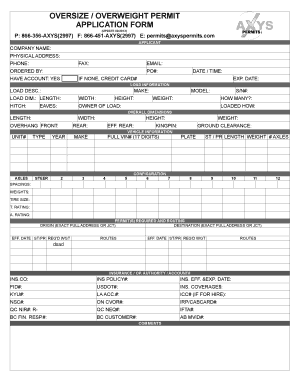  OVERSIZE OVERWEIGHT PERMIT APPLICATION FORM 2013