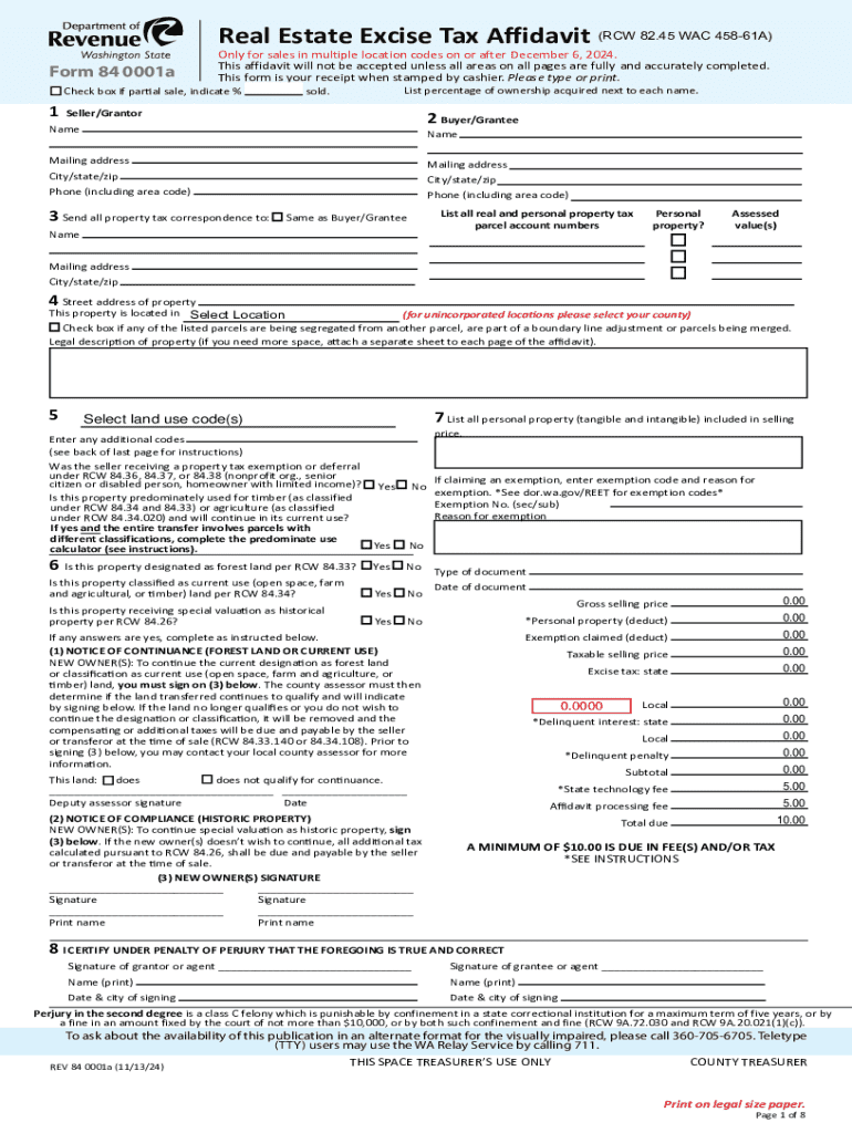 Real Estate Excise Tax Affidavit RCW 82 45 WAC 45  Form