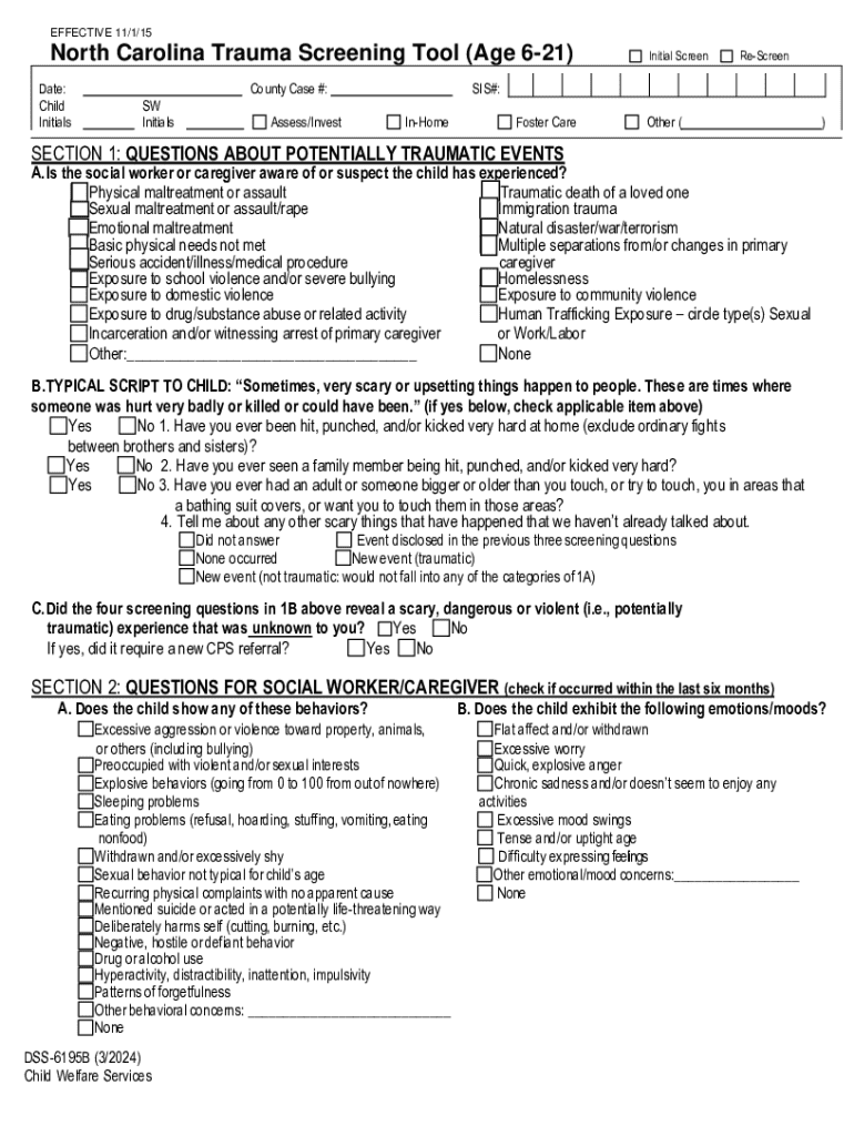 North Carolina Trauma Screening Tool Form