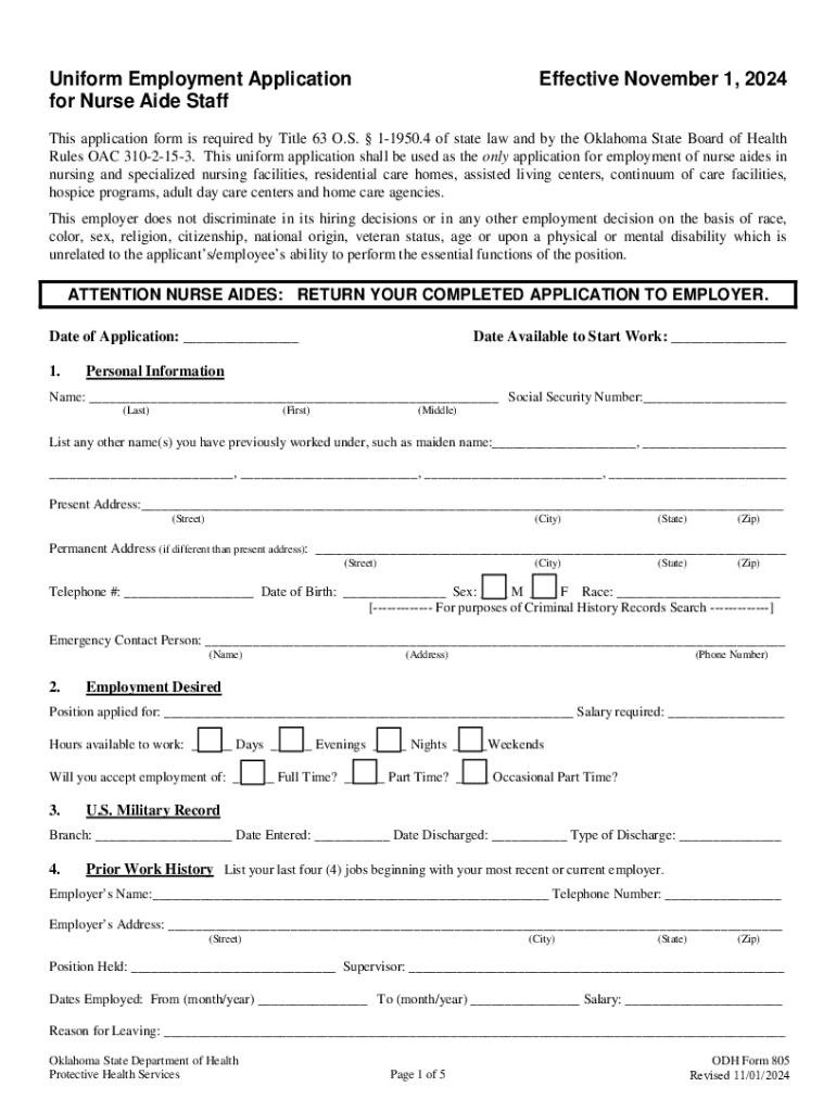  Odh Form 805 2024-2025