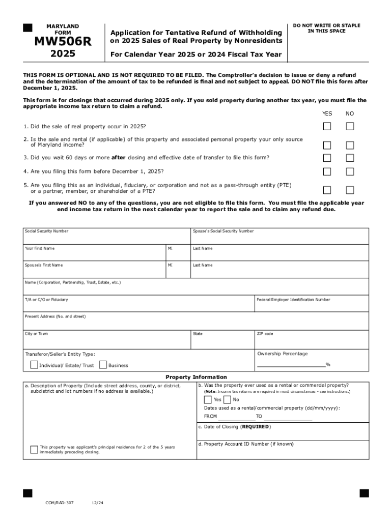  Maryland Form MW506R 2025-2026