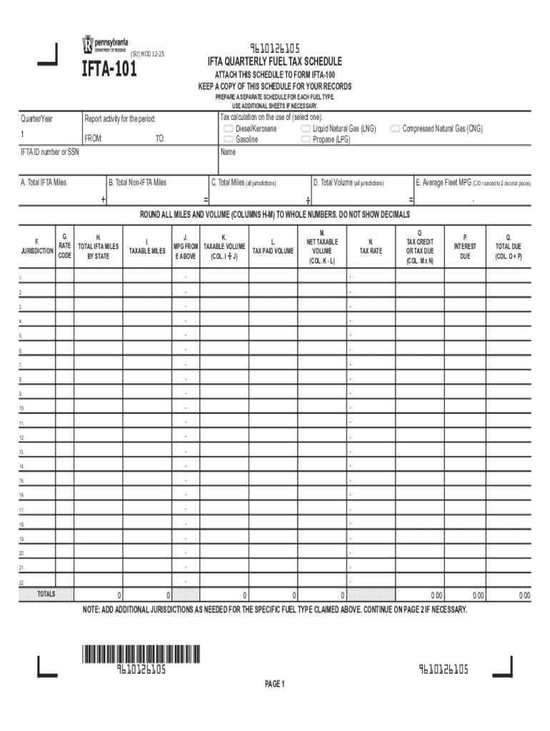 IFTA Quarterly Fuel Tax Schedule IFTA 101 FormsPublications