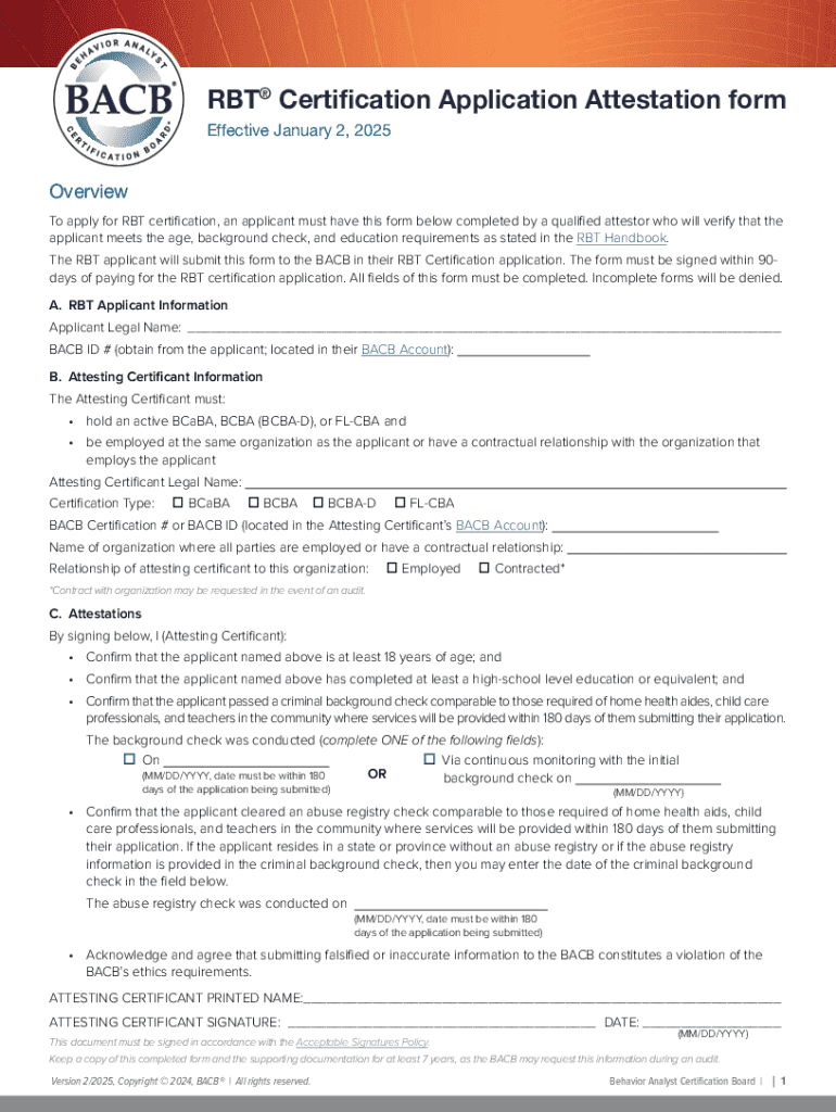 RBT Certification Application Attestation Form