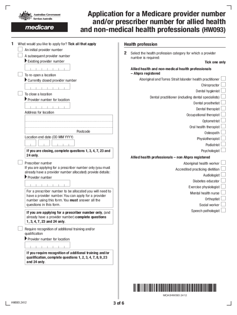  Medicare Provider Number Application Form 2024-2026