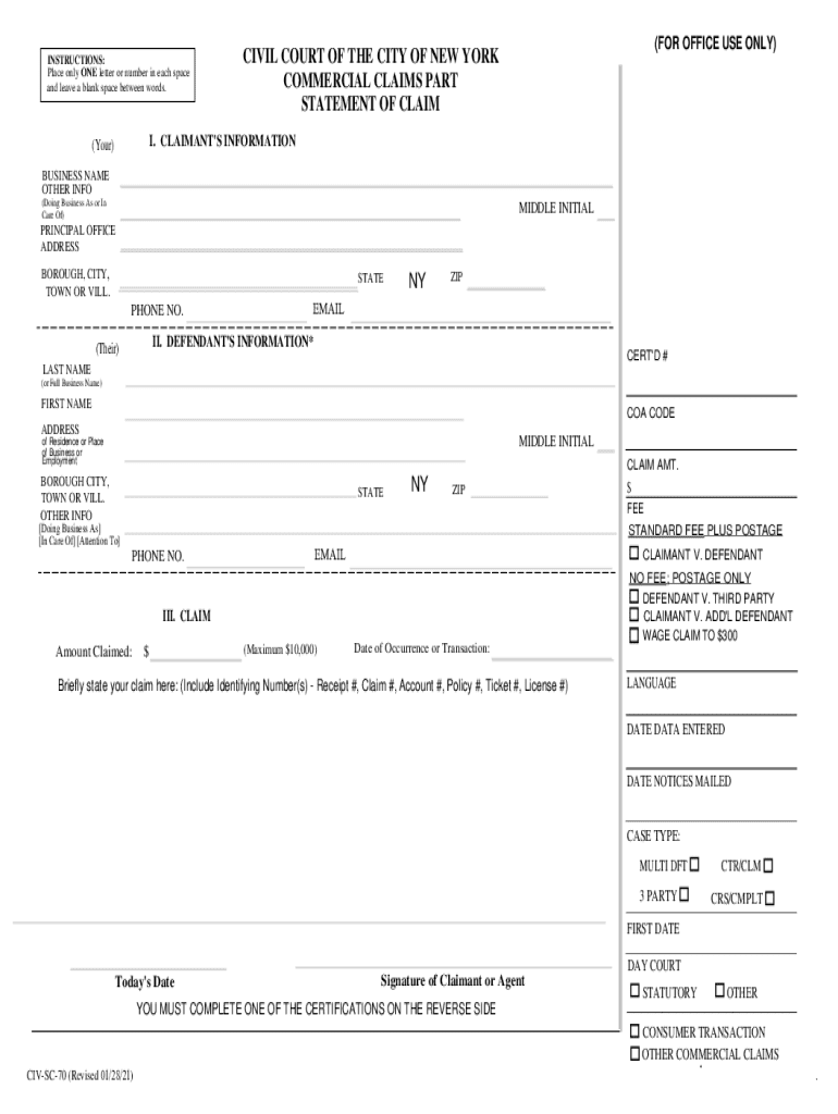 Civil Court Commercial Claim Form 2021-2026