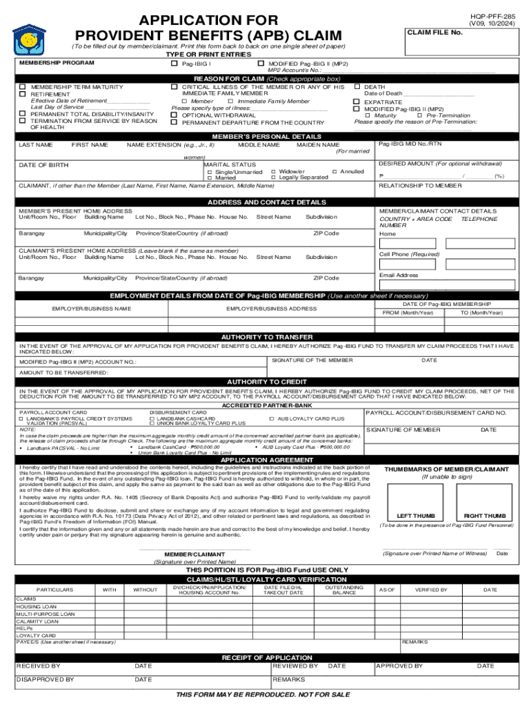 Application for Provident Benefits Apb Claim  Form