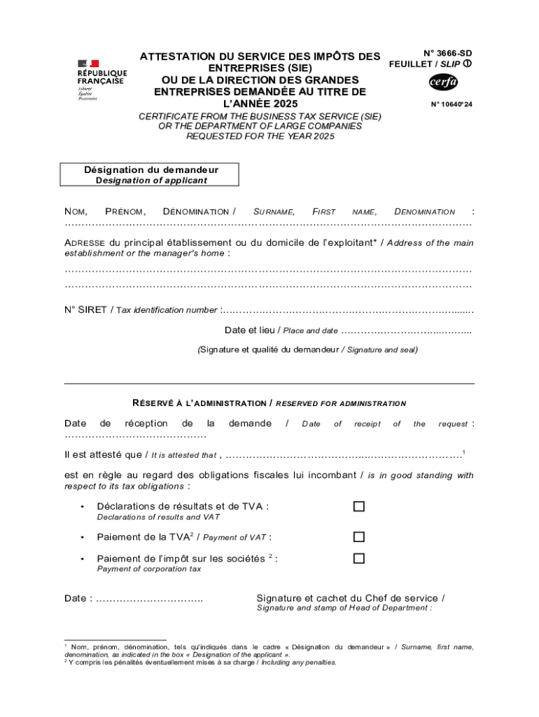 French Business Tax Certificate  Form