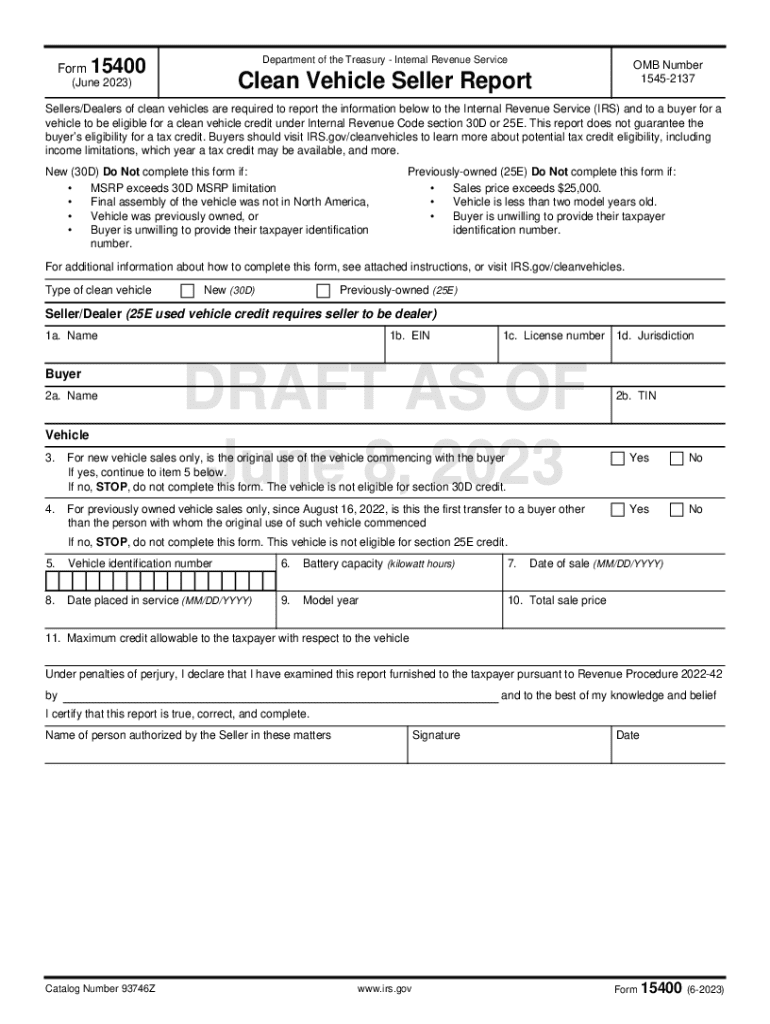 IRS Form 15400 Clean Vehicle Seller Report