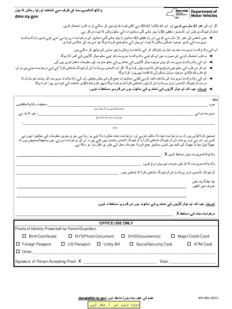 New York Residency Affidavit for Minors  Form