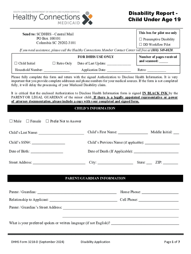  Disability Application for Child under 19 2024-2026