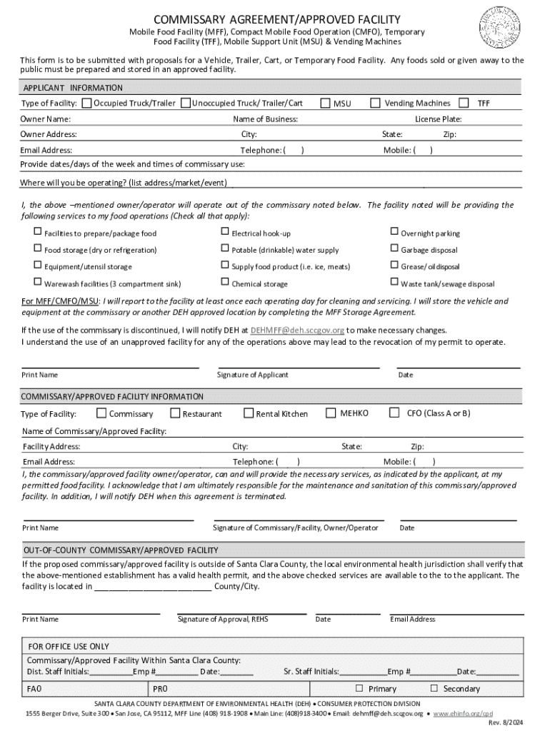  Commissary Agreement Form 2024-2026
