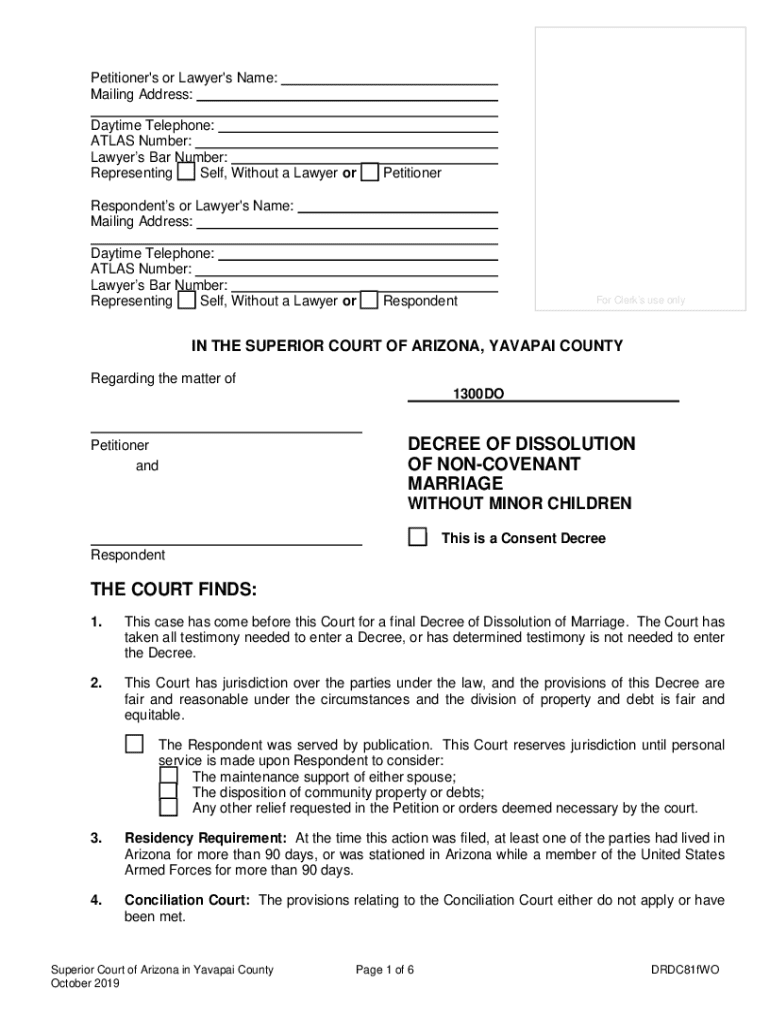 Arizona Decree of Dissolution of Non Covenant Marriage  Form