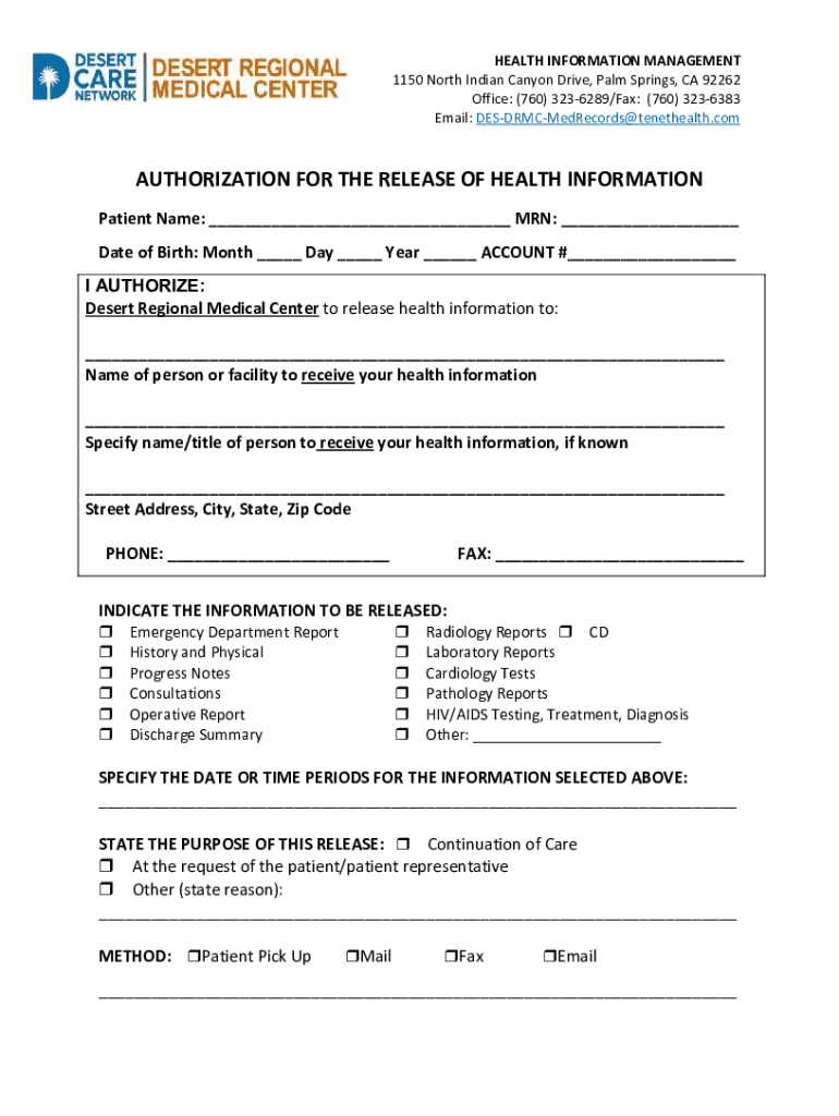 Authorization for Release of Health Information 2025-2026