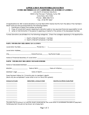 APPLICATION for FUNERAL DONATION Cic Ubc  Form