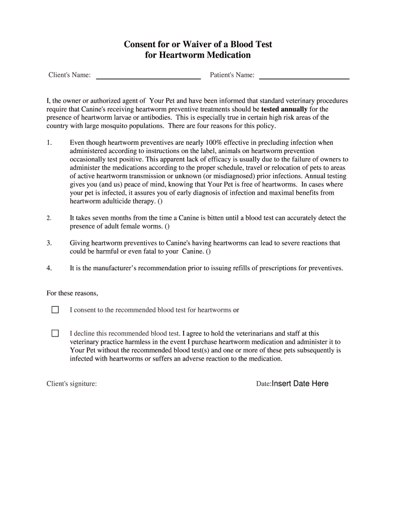 Heartworm Test Waiver  Form