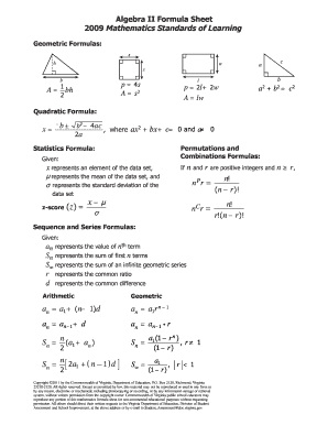 Algebra 2 Formula Sheet