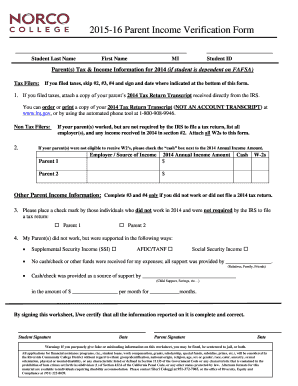  16 Parent Income Verification Form Norco College Norcocollege 2015