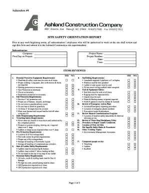 Addendum #4 SITE SAFETY ORIENTATION REPORT Ashland  Form