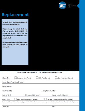 Rta Replacement Card  Form