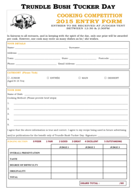  Cooking Competition Registration Form 2015