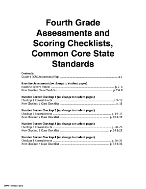 Fourth Grade Assessments and Scoring Checklists, Common Core  Form