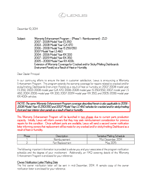 Warranty Enhancement Program Phase 1 Reimbursement ZLD  Form