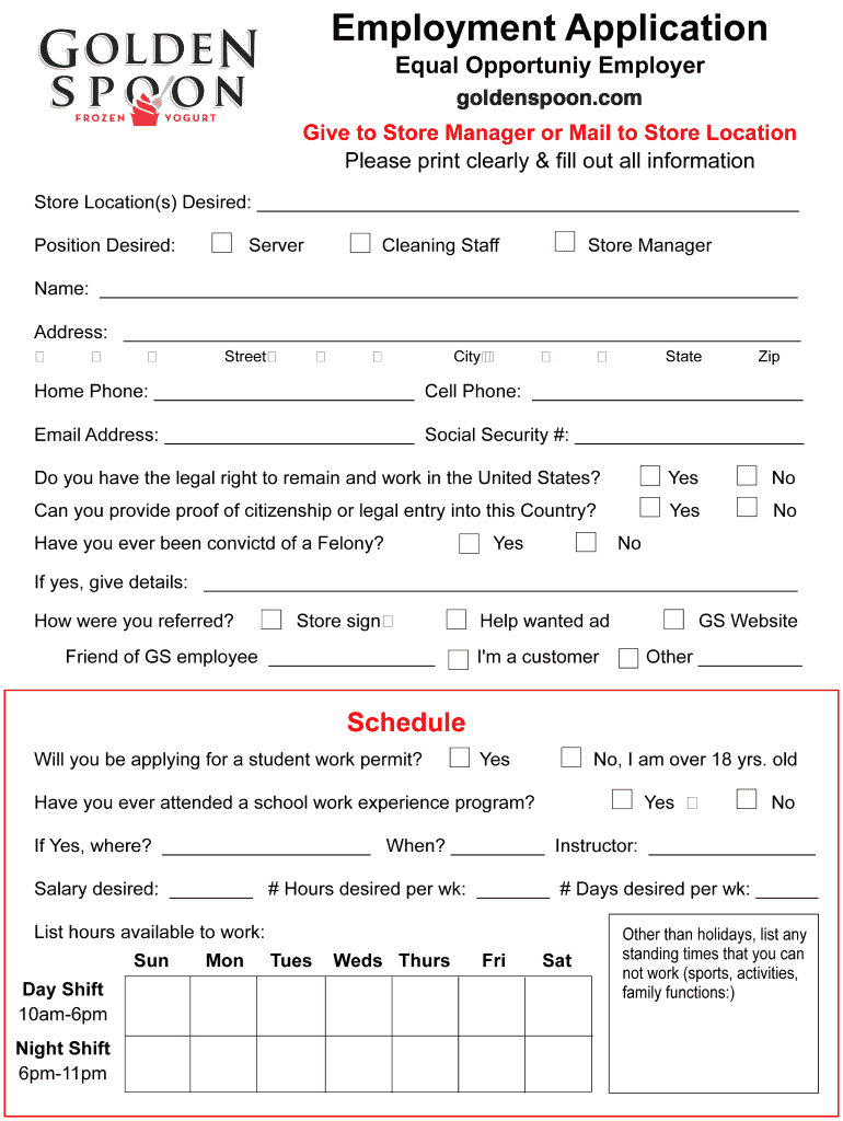 Golden Spoon Application  Form